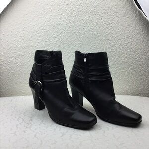 Fitzwell Leather Shoes Women's Comfortable Black Ankle Boot Size 11 Heels